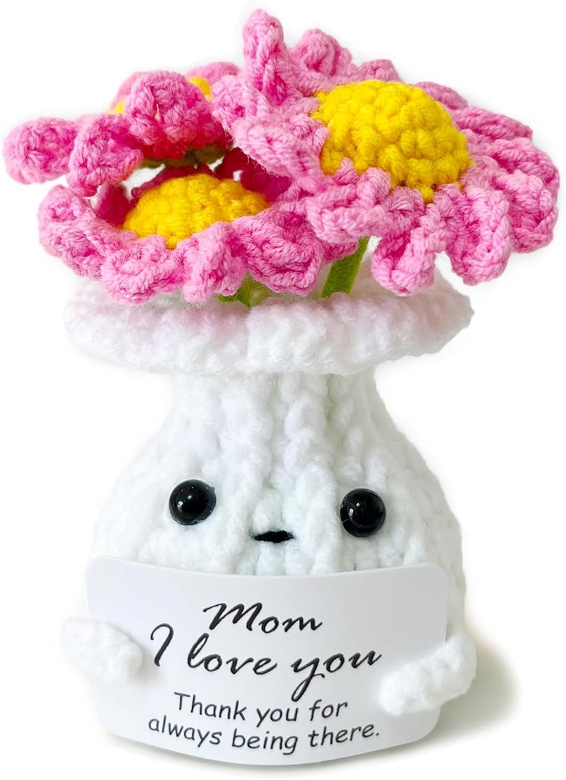 RFUYIR Gifts for Mom Emotional Support Crochet Flowers with Thank You Card - I Love You Mom - Handmade Knitted Plant Decor, Inspirational Gift for Women, Christmas Birthday Presents for Mama, Grandma - Image 1